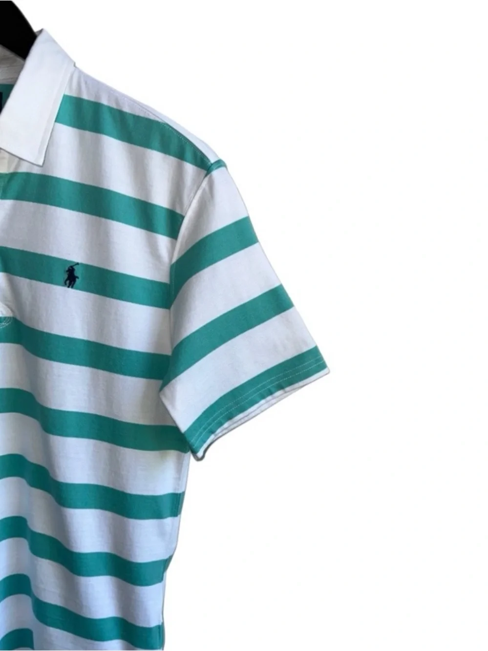 Polo Ralph Lauren Light Green & White Stripe Short Sleeve Polo Shirt Size Large